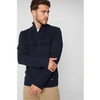Threadbare Threadbare Navy Rib Detail Knitted Quarter Zip Jumper