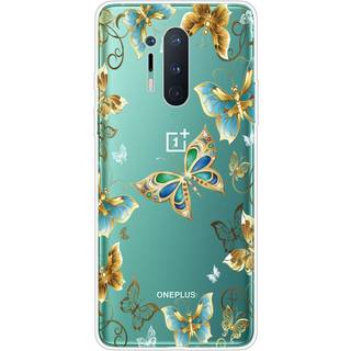 OnePlus 8 Pro Fleksibel Plastik Cover m. Print - Gennemsigtig / Sommerfugle