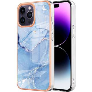 iPhone 15 Pro Hybrid Plastik Bagside Cover - Blå Marmor