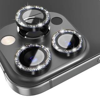 iPhone 13 Pro / 13 Pro Max Kamera Glasbeskyttelse m. Rhinsten - Sort