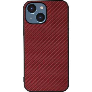 iPhone 15 Plastik Bagside Cover m. Carbon Tekstur - Rød