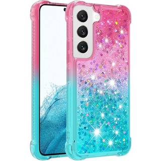 SKALO Samsung S23 Kvicksand Glitter Hjerter TPU Cover - Pink-Turkis