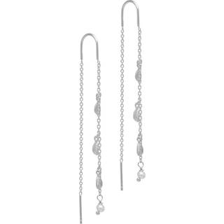 Alexa, Øretråde i sterling sølv med bøjle, 3 små blade & små ferskvandsperler