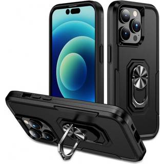 iPhone 14 Pro Max Stødsikker TPU + PC Kickstand Telefontaske Bilmontering Metalplade - Sort