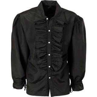 Schwarzes Rüschenhemd mit Knöpfen M/L