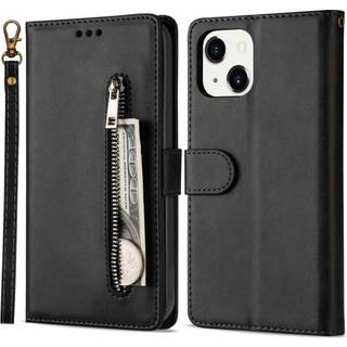 SKALO iPhone 15 Plus Flip Cover m. pung i PU-læder med lynlås - Sort