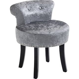 HOMCOM Dressing Table Stool, Ice Velvet with Rubber Wood Legs, Makeup Seat for Living Room, Bedroom, Grey Aosom UK