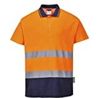 To-farvet bomuld komfort polo - Orange/Marine (Størrelse: XL)