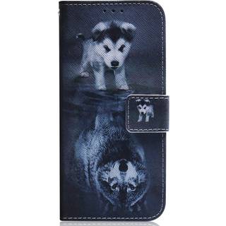 Google Pixel 8 Læder Flip Cover m. Pung & Print - Hund & Ulv