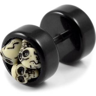 Satago | 9 mm Sort og Hvid Akryl & Rustfri Stål Kranium Fake Plug Ørestik