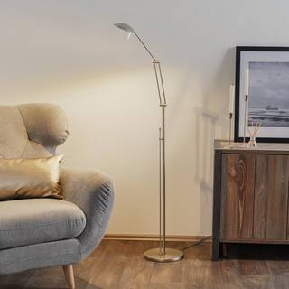 LED-gulvlampe Carl, nikkelfarvet, justerbar, dæmpbar