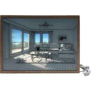 FORÅRSUDSALG - LED lyskunst billede - Lys illusion - Moderne Motiv stue med lysindfald - Batteri - 32x23cm