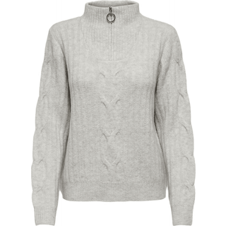 JDY - Grå - Jdyandrea L/S Zip Cable Pullove Knt - Large