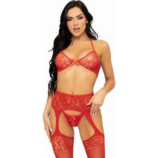 LEG AVENUE - THREE PIECES SET BRA, STRING AND STOCKING ONE SIZE One-size Rojo