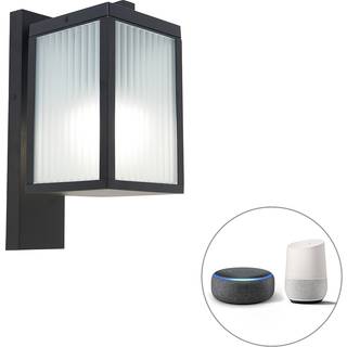 Smart væglanterne til udendørs sort med rillet glas inkl. Wifi A60 - Charlois