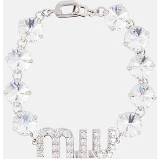Miu Miu Logo crystal-embellished bracelet - silver - L