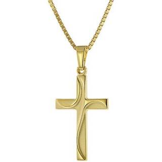 trendor 51943 Kreuz-Anhänger Gold 585 (14Kt) mit Vergoldeter Silberkette