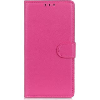 iPhone 15 Plus Litchi Læder Flip Cover m. Pung - Lyserød