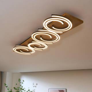 LED-loftslampe Rifia, brun, længde 115 cm, 4-lys, træ