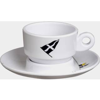 Espressokopper i melamin med underkop Marine Business Regata, non-slip, hvid/mønstret, 8 cl / 80 ml, 6-pak