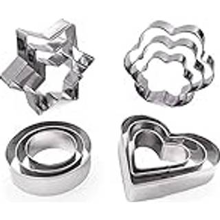 Cookie cutters former bagning sæt 12 stk blomster rundt hjerte stjerne form kiks rustfrit stål metalforme