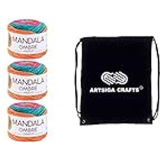 Lion Brand Mandala Ombre Happy 551-206 (3-SKEINS-Samme farvestof) Bundne medium #4 Akrylgarn til hækling og strikning med projektpose