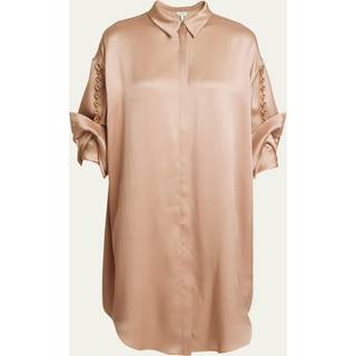 Loewe Chain-detail silk satin shirt dress - brown - M