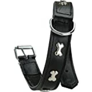 BOBBY Læderhalsbånd med Benmotiv 45 cm Sort