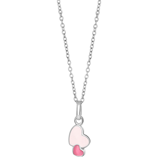 Rhod. sølvvedhæng hjerter m/pink emalje inkl. Kæd