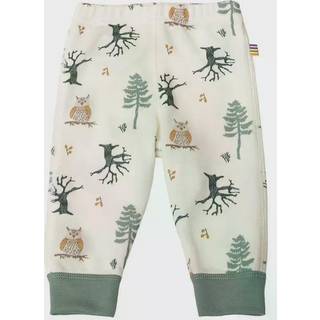 Leggings råhvid uld-bambus grøn kant og skovprint