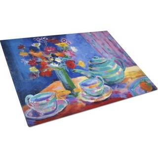 Caroline's Treasures HWH0010LCB Blå te af Wendy Hoile Glass Cutting Board Stor dekorativt tempereret glas køkkenskæring og serveringsplade stor s