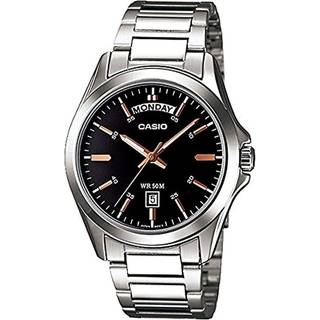 Elegant herre Casio DAY DATE sort sølv ur (Ø 35 mm)
