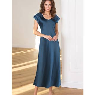 Lady Avenue Pure Silk Shortsleeve Long Nightdress - Petrol - Medium