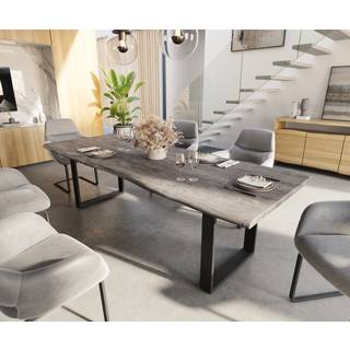 Esstisch Edge 260x100 Akazie Platin Kufengestell Schwarz Live-Edge - Platin, Schwarz