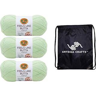 Lion Brand føles som Butta Mint 215-156 (3-SKEINS-Samme farvestof) Bundne medium #4 Polyester garn til hækling og strikning med projektpose