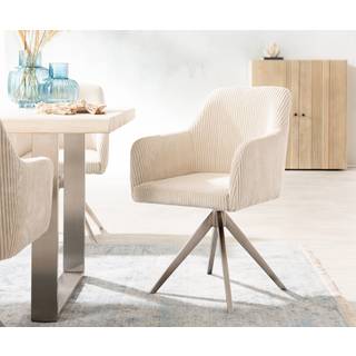 Esszimmerstuhl Greg-Flex Cord Beige Kreuzgestell kantig Edelstahl Taschenfederkern - Beige, Silber