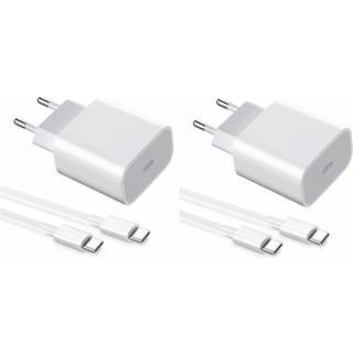 2-pak oplader til iPhone 15 / Android 20W med USB-C til USB-C - hurtigoplader