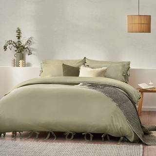 Yard Yard Soft Sage Mallow 100% Cotton Duvet Cover Set With Bow Detail