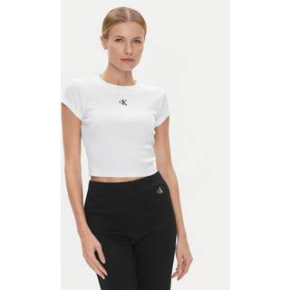 Slim Cropped Ribbed T-shirt - White - L