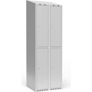 Garderobeskab 2x300 mm m/skråt tag, 2 rum i højden og lys grå dør m/cylinderlås