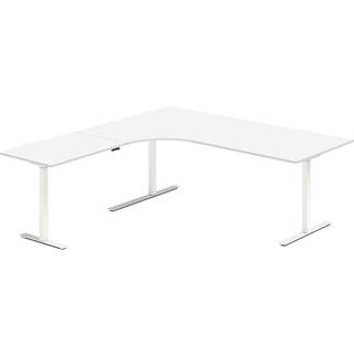Office hæve-sænkebord venstrevendt 200x200cm hvid med hvidt stel