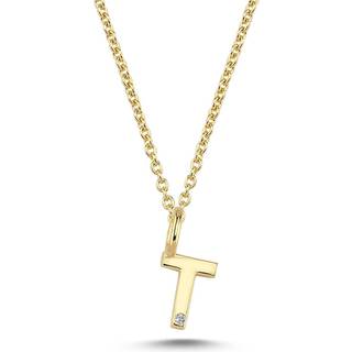 Nuran Bogstav vedhæng R i 14 kt guld med diamant