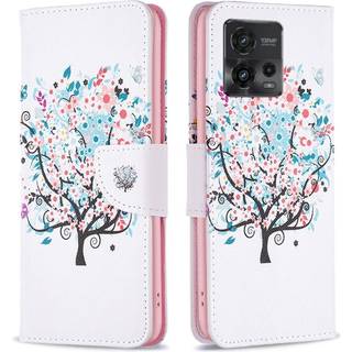 Motorola Moto G72 Læder Flip Cover m. Pung - Blomster Træ