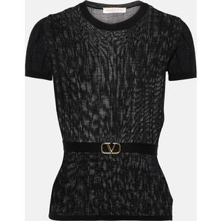 Valentino Belted ribbed-knit wool top - black - XS
