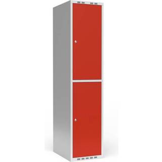 Garderobeskab 1x400 mm Lige tag 2 rum i højden Rød dør Cylinderlås