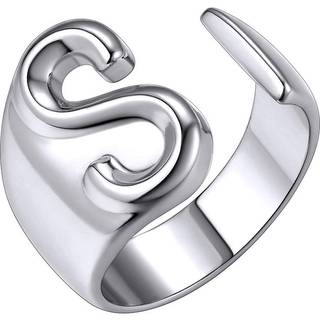Keystyle Letter S Rings for Women Bold Rings Platinum Belated Justerbare Navn Ringe A-Z Brudepig Gave