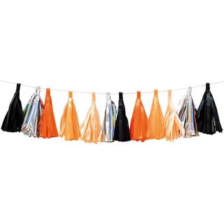 Quasten-Girlande 2m 12 Quasten - Orange-Schwarz