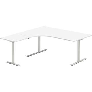 Office hæve-sænkebord 180x180cm i hvid med alugråt stel venstrevendt