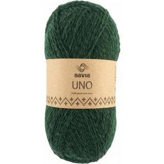 Navia UNO 140 Mørkegrøn Indhold: 100% Uld Vægt/Længde: 50 g = ca. 350 meter Anbefalede pinde: 2,5 mm Strikkefasthed: 10 cm = 31 masker Vaskes i hånden / Tåler ikke tørretumbling, tørres fladt..