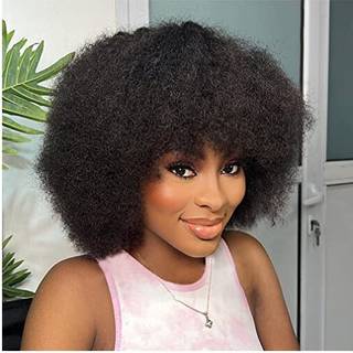 Romface Afro Kinky krllede parykker med pandehr Menneskehr Parykker til sorte kvinder Ingen blonder frontparykker 200 % tthed brasiliansk jom